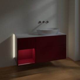 Тумба под раковину Villeroy & Boch Finion 120х50,1 см с подсветкой МДФ пион матовый лак/стекло белое матовое GA41HBHB