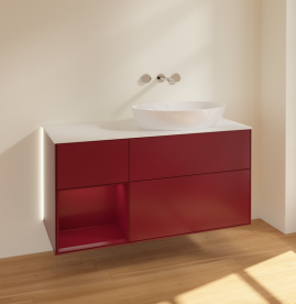 Тумба под раковину Villeroy & Boch Finion 120х50,1 см с подсветкой МДФ пион матовый лак/стекло белое матовое GA41HBHB