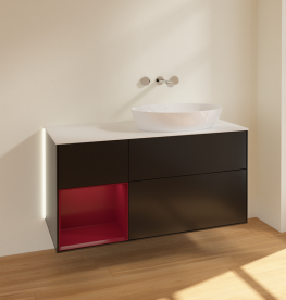 Тумба под раковину Villeroy & Boch Finion 120х50,1 см с подсветкой МДФ черный матовый лак/стекло белое матовое GA41HBPD