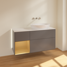 Тумба под раковину Villeroy & Boch Finion 120х50,1 см с подсветкой МДФ антрацит матовый лак/стекло белое матовое GA41HFGK