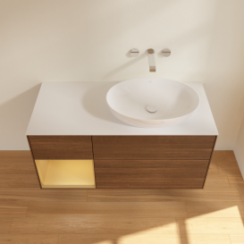 Тумба под раковину Villeroy & Boch Finion 120х50,1 см с подсветкой МДФ шпон грецкого ореха/стекло белое матовое GA41HFGN