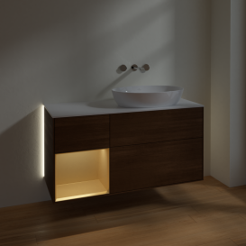 Тумба под раковину Villeroy & Boch Finion 120х50,1 см с подсветкой МДФ шпон грецкого ореха/стекло белое матовое GA41HFGN