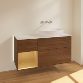 Тумба под раковину Villeroy & Boch Finion 120х50,1 см с подсветкой МДФ шпон грецкого ореха/стекло белое матовое GA41HFGN