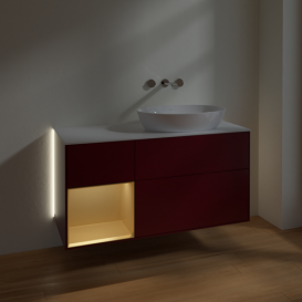 Тумба под раковину Villeroy & Boch Finion 120х50,1 см с подсветкой МДФ пион матовый лак/стекло белое матовое GA41HFHB