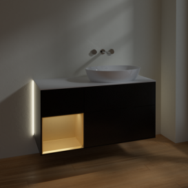Тумба под раковину Villeroy & Boch Finion 120х50,1 см с подсветкой МДФ черный матовый лак/стекло белое матовое GA41HFPD
