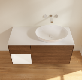 Тумба под раковину Villeroy & Boch Finion 120х50,1 см с подсветкой МДФ шпон грецкого ореха/стекло белое матовое GA41MTGN