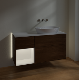 Тумба под раковину Villeroy & Boch Finion 120х50,1 см с подсветкой МДФ шпон грецкого ореха/стекло белое матовое GA41MTGN