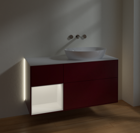 Тумба под раковину Villeroy & Boch Finion 120х50,1 см с подсветкой МДФ пион матовый лак/стекло белое матовое GA41MTHB