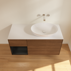 Тумба под раковину Villeroy & Boch Finion 120х50,1 см с подсветкой МДФ шпон грецкого ореха/стекло белое матовое GA41PDGN