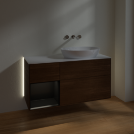 Тумба под раковину Villeroy & Boch Finion 120х50,1 см с подсветкой МДФ шпон грецкого ореха/стекло белое матовое GA41PDGN