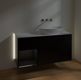 Тумба под раковину Villeroy & Boch Finion 120х50,1 см с подсветкой МДФ черный матовый лак/стекло белое матовое GA41PDPD