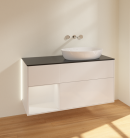 Тумба под раковину Villeroy & Boch Finion 120х50,1 см с подсветкой МДФ глянцевый белый лак/стекло черное матовое GA42GFGF