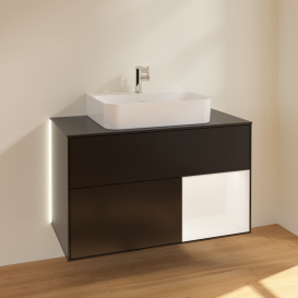 Тумба под раковину Villeroy & Boch Finion 100х50,1 см с подсветкой МДФ черный матовый лак/белый матовый лак/стекло черное матовое G122MTPD