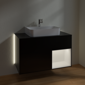 Тумба под раковину Villeroy & Boch Finion 100х50,1 см с подсветкой МДФ черный матовый лак/белый матовый лак/стекло черное матовое G122MTPD