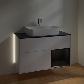 Тумба под раковину Villeroy & Boch Finion 100х50,1 см с подсветкой МДФ белый глянцевый лак/черный матовый лак/стекло черное матовое G122PDGF