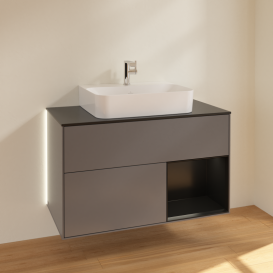 Тумба под раковину Villeroy & Boch Finion 100х50,1 см с подсветкой МДФ антрацитовый матовый лак/черный матовый лак/стекло черное матовое G122PDGK
