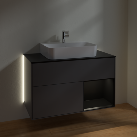 Тумба под раковину Villeroy & Boch Finion 100х50,1 см с подсветкой МДФ антрацитовый матовый лак/черный матовый лак/стекло черное матовое G122PDGK