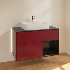 Тумба под раковину Villeroy & Boch Finion 100х50,1 см с подсветкой МДФ пион матовый лак/черный матовый лак/стекло черное матовое G122PDHB