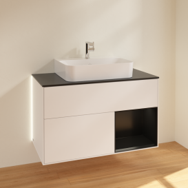 Тумба под раковину Villeroy & Boch Finion 100х50,1 см с подсветкой МДФ белый матовый лак/черный матовый лак/стекло черное матовое G122PDMT