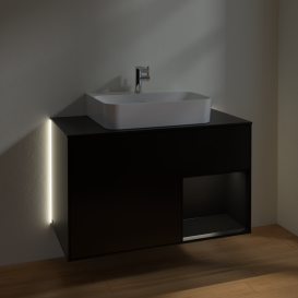 Тумба под раковину Villeroy & Boch Finion 100х50,1 см с подсветкой МДФ черный матовый лак/черный матовый лак/стекло черное матовое G122PDPD