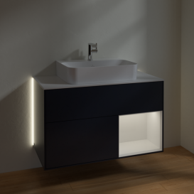 Тумба под раковину Villeroy & Boch Finion 100х50,1 см с подсветкой МДФ темно-синий матовый лак/белый глянцевый лак/стекло белое матовое G121GFHG