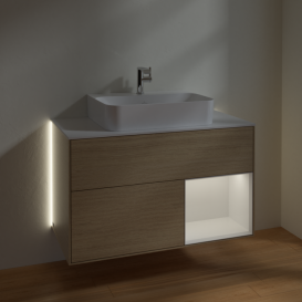 Тумба под раковину Villeroy & Boch Finion 100х50,1 см с подсветкой МДФ шпон дуба/белый глянцевый лак/стекло белое матовое G121GFPC