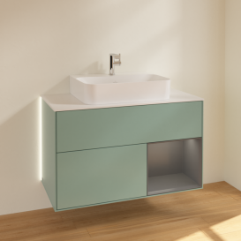 Тумба под раковину Villeroy & Boch Finion 100х50,1 см с подсветкой МДФ оливковый матовый лак/антрацитовый матовый лак/стекло белое матовое G121GKGM