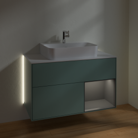 Тумба под раковину Villeroy & Boch Finion 100х50,1 см с подсветкой МДФ оливковый матовый лак/антрацитовый матовый лак/стекло белое матовое G121GKGM