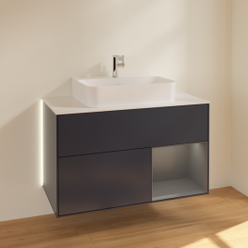 Тумба под раковину Villeroy & Boch Finion 100х50,1 см с подсветкой МДФ темно-синий матовый лак/антрацитовый матовый лак/стекло белое матовое G121GKHG