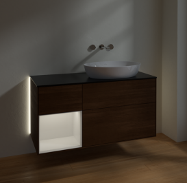 Тумба под раковину Villeroy & Boch Finion 120х50,1 см с подсветкой МДФ шпон грецкого ореха/стекло черное матовое GA42GFGN