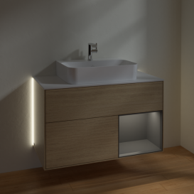 Тумба под раковину Villeroy & Boch Finion 100х50,1 см с подсветкой МДФ шпон дуба/антрацитовый матовый лак/стекло белое матовое G121GKPC