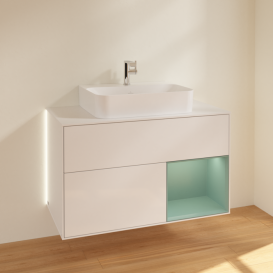 Тумба под раковину Villeroy & Boch Finion 100х50,1 см с подсветкой МДФ белый глянцевый лак/оливковый матовый лак/стекло белое матовое G121GMGF