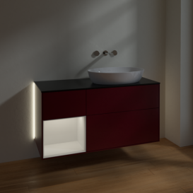 Тумба под раковину Villeroy & Boch Finion 120х50,1 см с подсветкой МДФ пион матовый лак/стекло черное матовое GA42GFHB