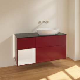 Тумба под раковину Villeroy & Boch Finion 120х50,1 см с подсветкой МДФ пион матовый лак/стекло черное матовое GA42GFHB