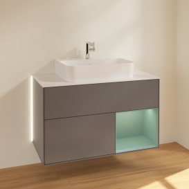 Тумба под раковину Villeroy & Boch Finion 100х50,1 см с подсветкой МДФ антрацитовый матовый лак/оливковый матовый лак/стекло белое матовое G121GMGK