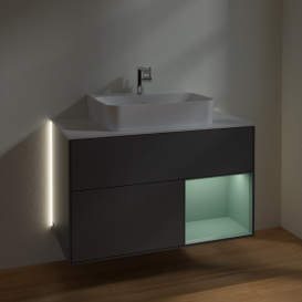 Тумба под раковину Villeroy & Boch Finion 100х50,1 см с подсветкой МДФ антрацитовый матовый лак/оливковый матовый лак/стекло белое матовое G121GMGK