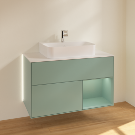 Тумба под раковину Villeroy & Boch Finion 100х50,1 см с подсветкой МДФ оливковый матовый лак/оливковый матовый лак/стекло белое матовое G121GMGM