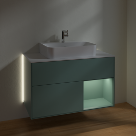 Тумба под раковину Villeroy & Boch Finion 100х50,1 см с подсветкой МДФ оливковый матовый лак/оливковый матовый лак/стекло белое матовое G121GMGM