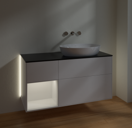 Тумба под раковину Villeroy & Boch Finion 120х50,1 см с подсветкой МДФ белый матовый лак/стекло черное матовое GA42GFMT