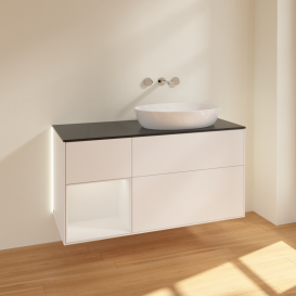 Тумба под раковину Villeroy & Boch Finion 120х50,1 см с подсветкой МДФ белый матовый лак/стекло черное матовое GA42GFMT