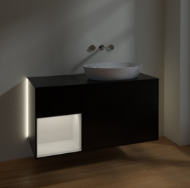 Тумба под раковину Villeroy & Boch Finion 120х50,1 см с подсветкой МДФ черный матовый лак/стекло черное матовое GA42GFPD