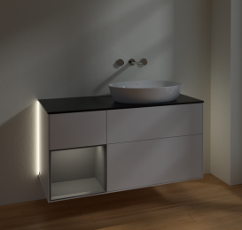 Тумба под раковину Villeroy & Boch Finion 120х50,1 см с подсветкой МДФ глянцевый белый лак/стекло черное матовое GA42GKGF