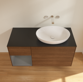 Тумба під раковину Villeroy & Boch Finion 120х50,1 см з підсвічуванням МДФ шпон волоського горіха/скло чорне матове GA42GKGN