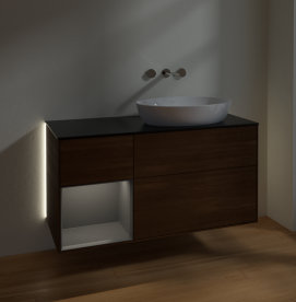 Тумба під раковину Villeroy & Boch Finion 120х50,1 см з підсвічуванням МДФ шпон волоського горіха/скло чорне матове GA42GKGN