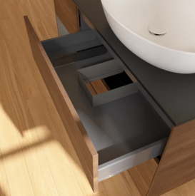 Тумба під раковину Villeroy & Boch Finion 120х50,1 см з підсвічуванням МДФ шпон волоського горіха/скло чорне матове GA42GKGN