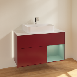 Тумба под раковину Villeroy & Boch Finion 100х50,1 см с подсветкой МДФ пион матовый лак/оливковый матовый лак/стекло белое матовое G121GMHB