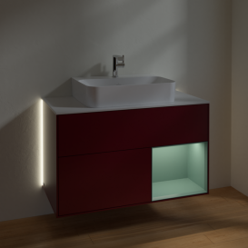 Тумба под раковину Villeroy & Boch Finion 100х50,1 см с подсветкой МДФ пион матовый лак/оливковый матовый лак/стекло белое матовое G121GMHB