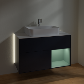 Тумба под раковину Villeroy & Boch Finion 100х50,1 см с подсветкой МДФ темно-синий матовый лак/оливковый матовый лак/стекло белое матовое G121GMHG