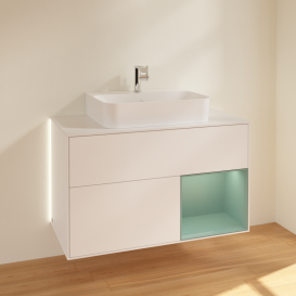 Тумба под раковину Villeroy & Boch Finion 100х50,1 см с подсветкой МДФ белый матовый лак/оливковый матовый лак/стекло белое матовое G121GMMT