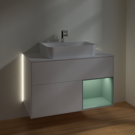 Тумба под раковину Villeroy & Boch Finion 100х50,1 см с подсветкой МДФ белый матовый лак/оливковый матовый лак/стекло белое матовое G121GMMT